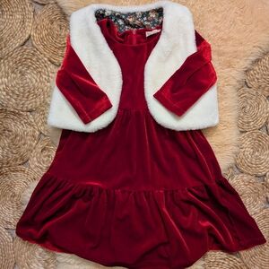 Copper Key Ruby Holiday Delight dress and fur vest